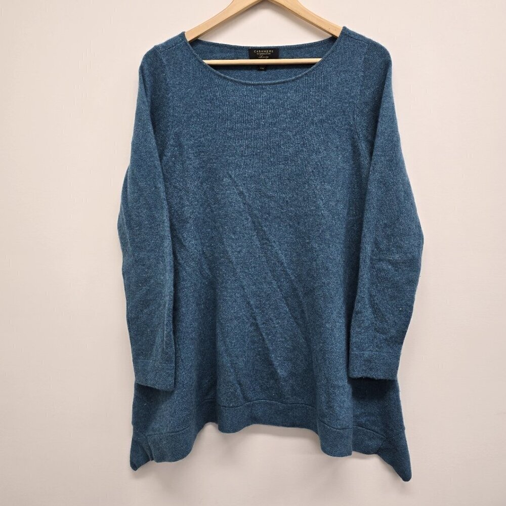 Charter Club Luxury 100% Cashmere Tunic Sweater Sz Medium Assymetrical Cut Blue